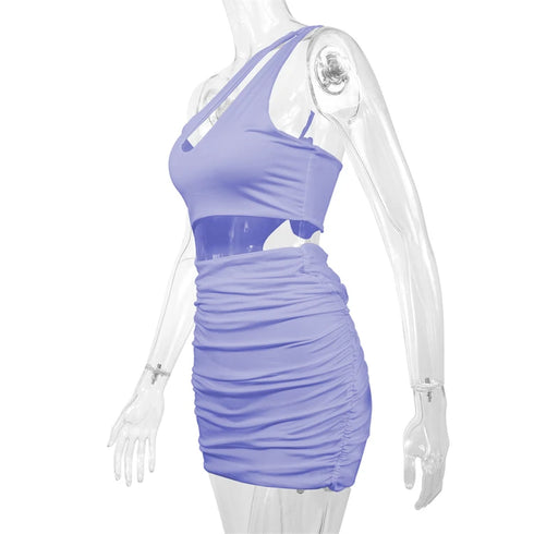 Sexy One Shoulder Hollow Out Mini Dress Women Sleeveless Backless Party Nightclub Outfit